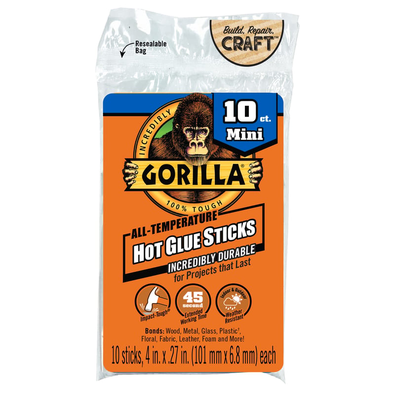 Gorilla 3021002 .27 in. D X 4 in. L All Purpose Mini Glue Sticks Clear 10 pk
