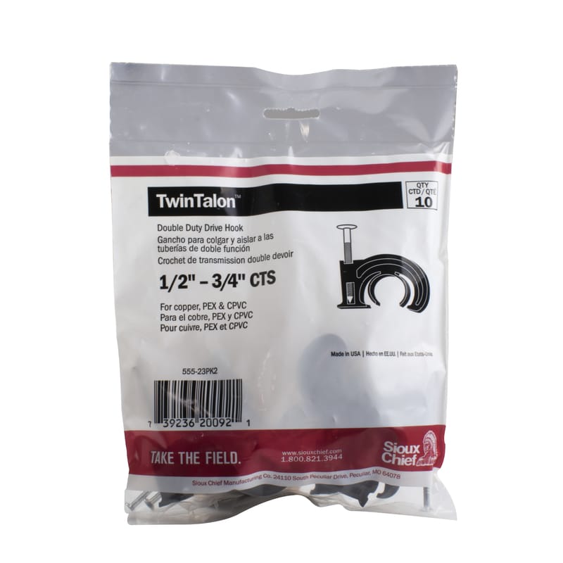 Sioux Chief 555-23PK2 TwinTalon 1/2 in. Black Polyethylene Double Duty Drive Hook