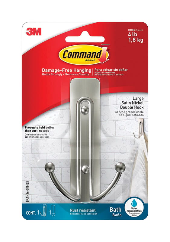 3M BATH36-SN-ES Command Large Plastic Double Hook 4.03 in. L 1 pk