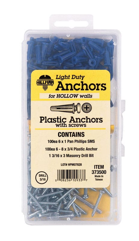 Hillman 373500 .138 in. D X 3/4 in. L Plastic Pan Head Conical Anchor Kit 201 pk