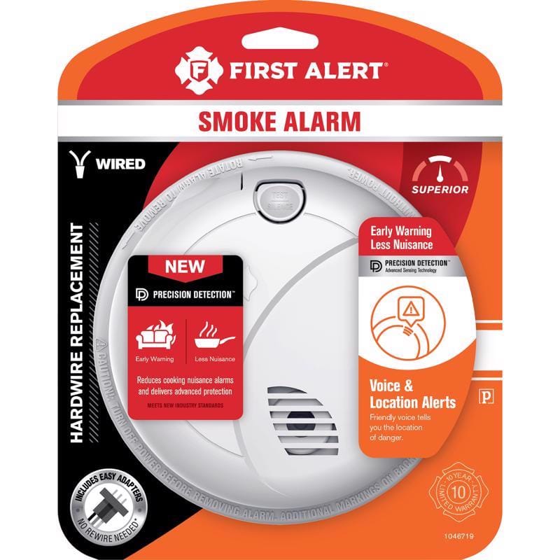 First Alert 1046719 Voice Alert Hard-Wired Photoelectric Smoke Detector 1 pk