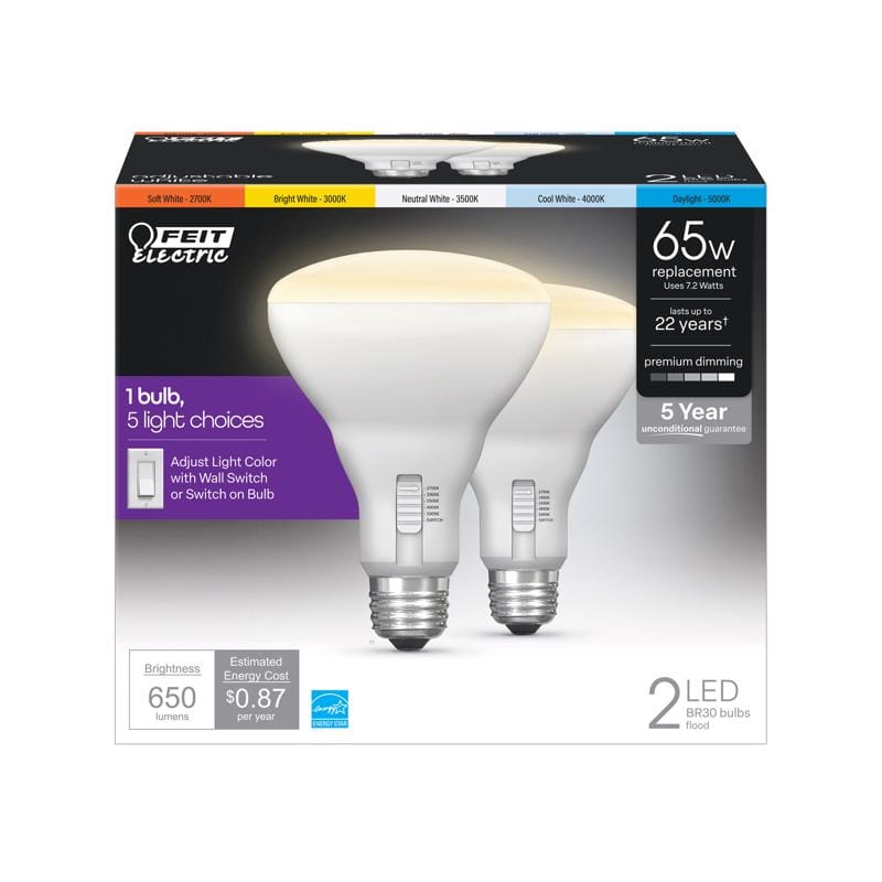 Feit BR30DM/6WYCA/2 BR30 E26 (Medium) LED Bulb Adjustable White 65 Watt Equivalence 2 pk