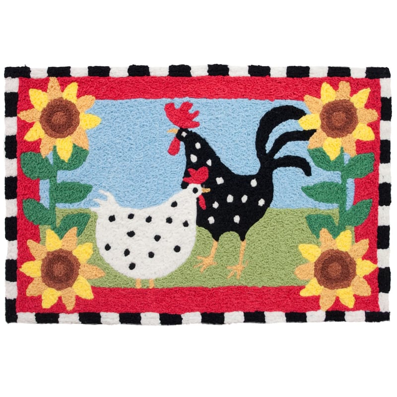 Jellybean JB-EK001 20 in. W X 30 in. L Multi-Color Funky Chickens Polyester Accent Rug
