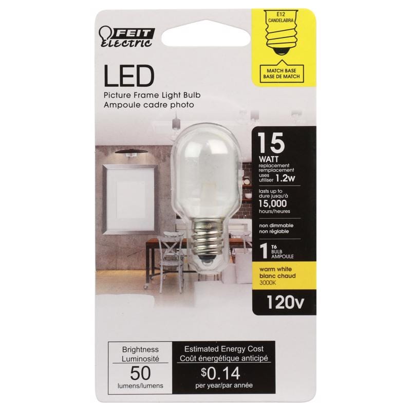 Feit BPT6/SU/LED T6 E12 (Candelabra) LED Bulb Bright White 15 Watt Equivalence 1 pk