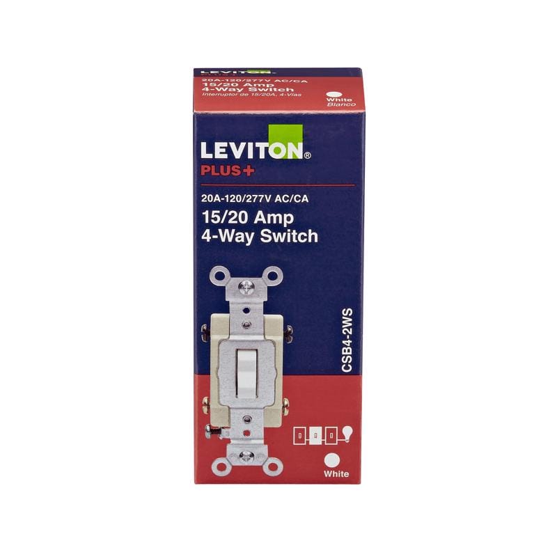 Leviton 0CSB4-2WS 20 amps 4-Way Toggle AC Quiet Switch White 1 pk