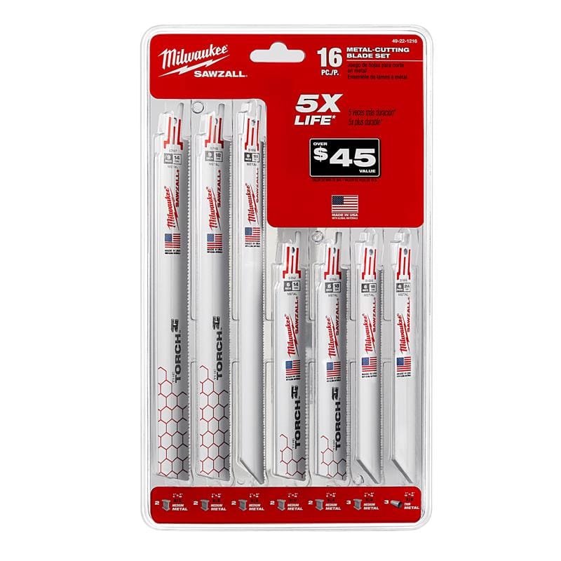 Milwaukee 49-22-1216 Bi-Metal Reciprocating Saw Blade Set 16 pc