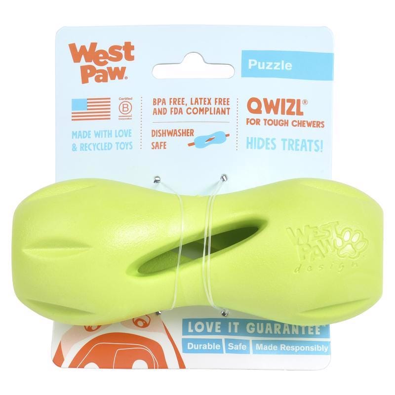 West Paw ZG090GRN Zogoflex For Dog Green Plastic Qwizl Pet Toy Small 1 pk