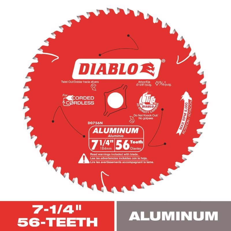 Diablo D0756NA 7-1/4 in. D X 5/8 in. TiCo Hi-Density Carbide Circular Saw Blade 56 teeth 1 pk