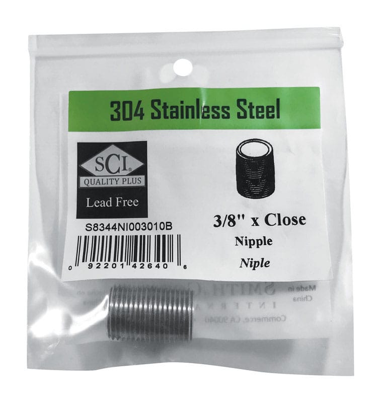 Smith-Cooper 4632100600 3/8 in. MPT Stainless Steel Close Nipple