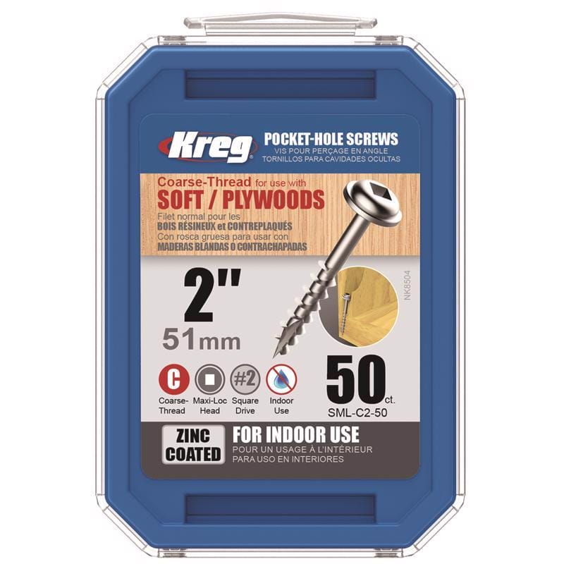 Kreg SML-C2 - 50 No. 8 X 2 in. L Square Zinc-Plated Coarse Pocket-Hole Screw 50 pk