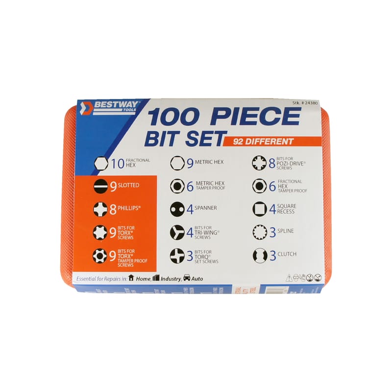 Best Way Tools B24380 Assorted Screwdriver Bit Set Carbon Steel 100 pc