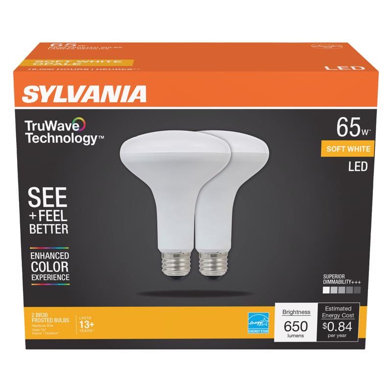 Sylvania 40728 TruWave BR30 E26 (Medium) LED Floodlight Bulb Soft White 65 Watt Equivalence 2 pk