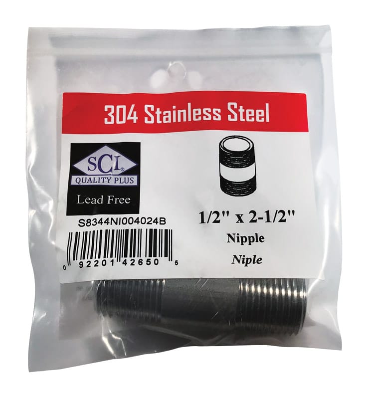 Smith-Cooper 4632101030 1/2 in. MPT Stainless Steel 2-1/2 in. L Nipple