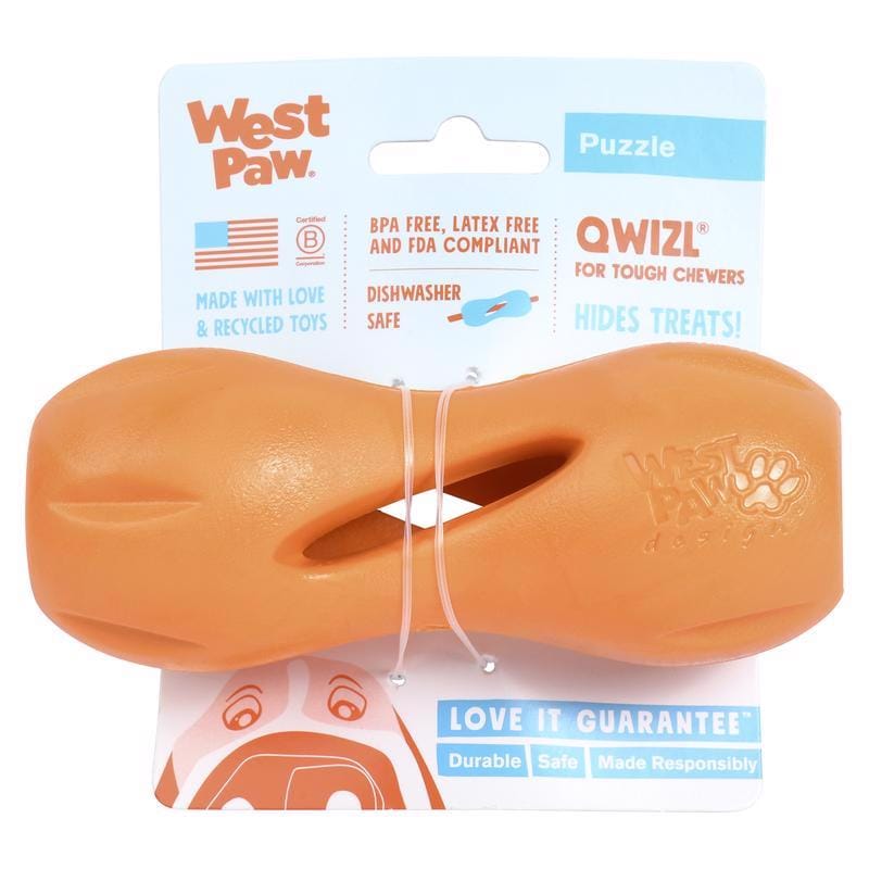 West Paw ZG090TNG Zogoflex For Dog Orange Plastic Qwizl Pet Toy Small 1 pk
