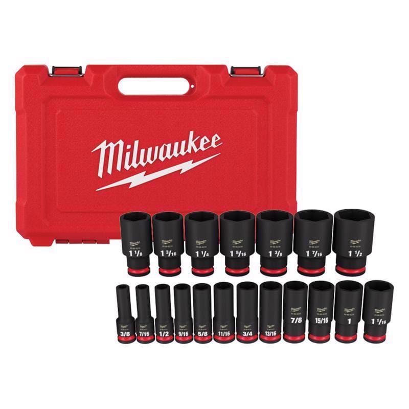 Milwaukee 49-66-7012 ShockWave 1/2 in. drive SAE 6 Point Deep Impact Rated Socket Set 19 pc