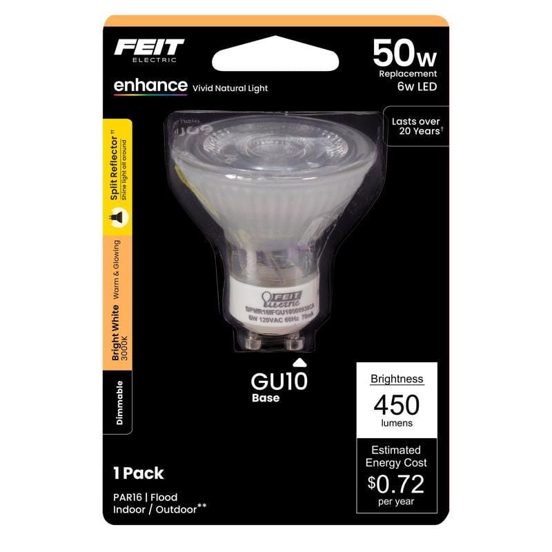 Feit MR16IFG105930CA Enhance MR16 GU10 LED Bulb Bright White 50 Watt Equivalence 1 pk