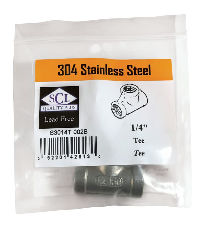 Smith-Cooper 4638102410 1/4 in. FPT X 1/4 in. D FPT 1/4 in. D FPT Stainless Steel Tee
