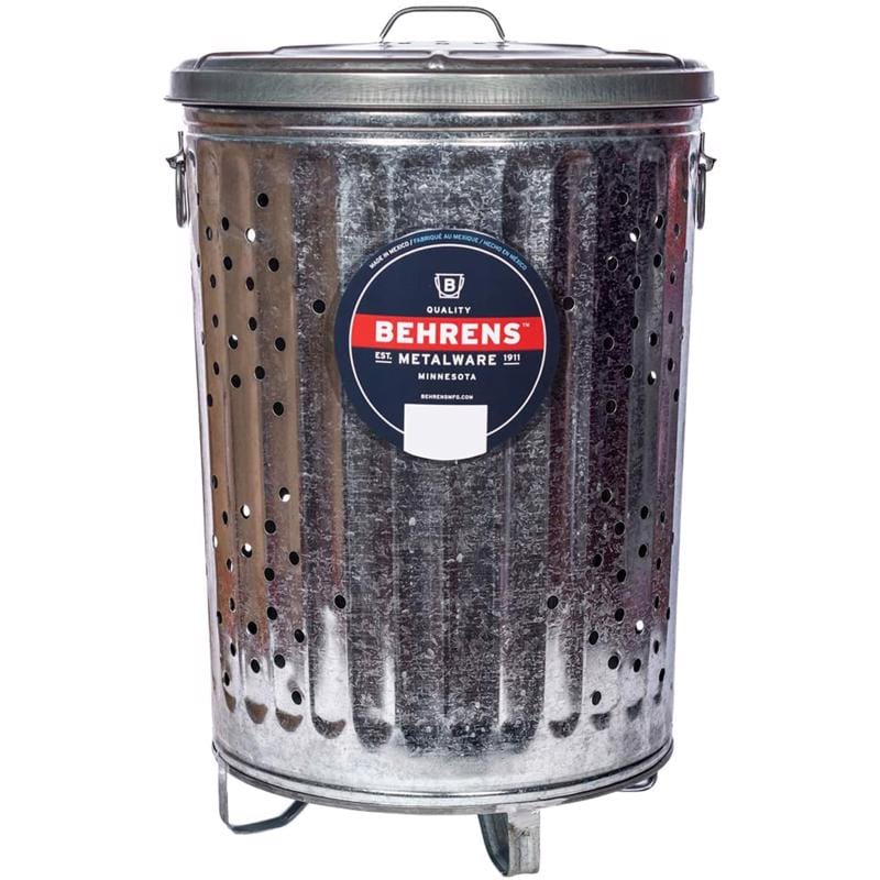 Behrens RB20 20 gal Silver Galvanized Steel Trash Burner Can Lid Included Animal Proof/Animal Resistant