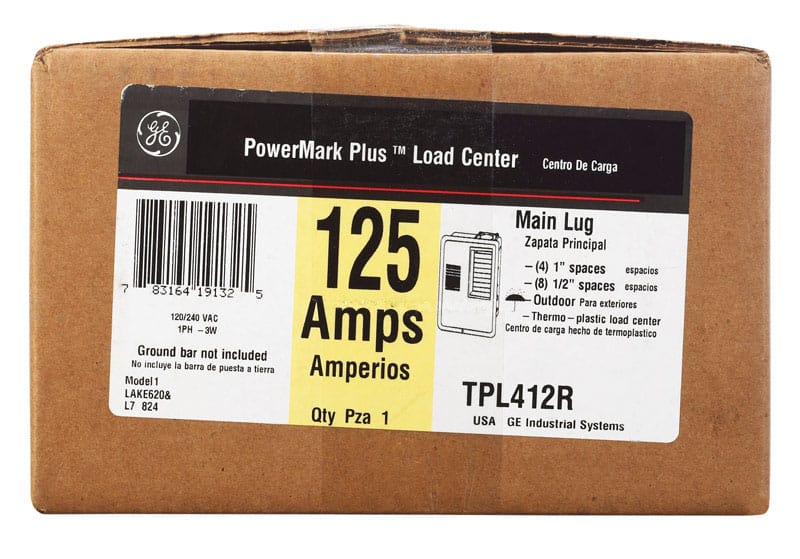 Ge TPLQ412R PowerMark Plus 125 amps 240 V 4 space 8 circuits Surface Mount Circuit Breaker Panel
