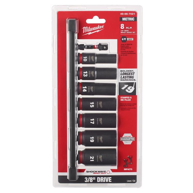 Milwaukee 49-66-7021 3/8 in. drive Metric 6 Point Impact Rated Socket Set 8 pc