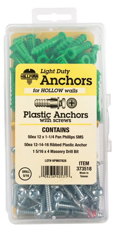 Hillman 373518 1/4 in. D X 1-1/2 in. L Plastic Pan Head Ribbed Anchor Kit 101 pk