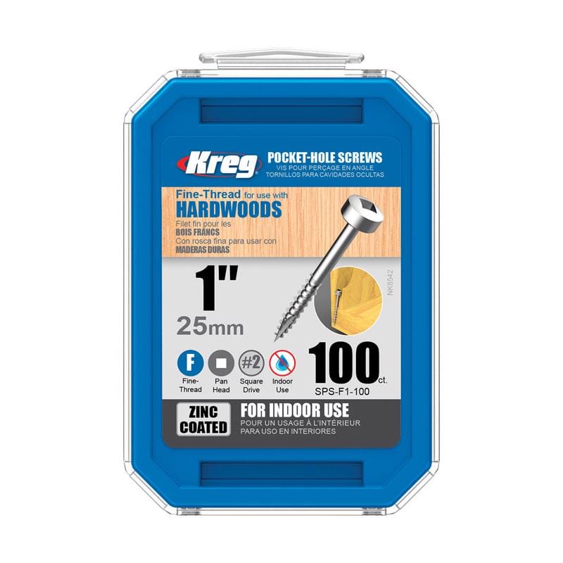 Kreg SPS-F1 - 100 No. 6 X 1 in. L Square Zinc-Plated Fine Pocket-Hole Screw 100 pk