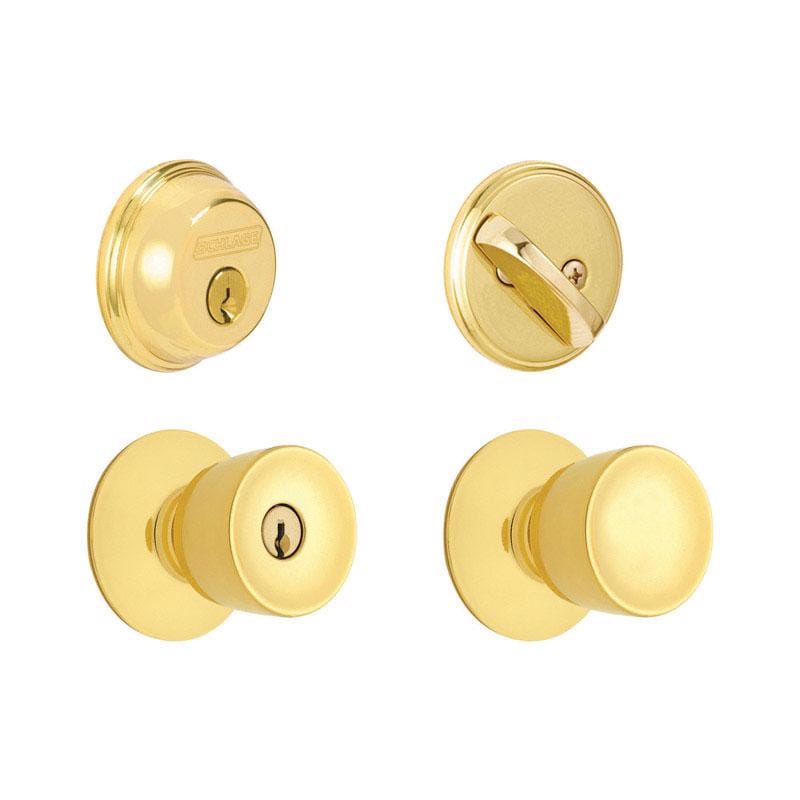 Schlage FB50VBEL505605 Bell Bright Brass Deadbolt and Entry Door Knob 1-3/4 in.