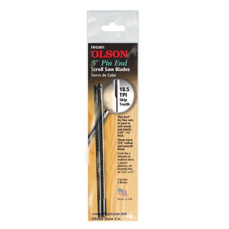Olson FR42401 5 in. Carbon Steel Scroll Saw Blade 18.5 TPI 6 pk