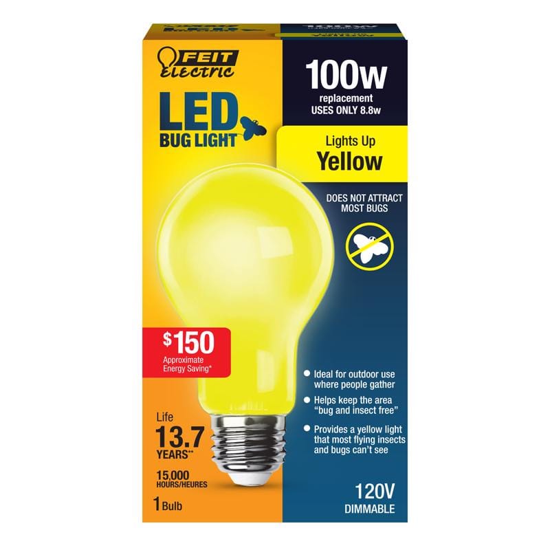 Feit Electric A19100/BUG/LED Feit A19 E26 (Medium) LED Bulb Yellow 10