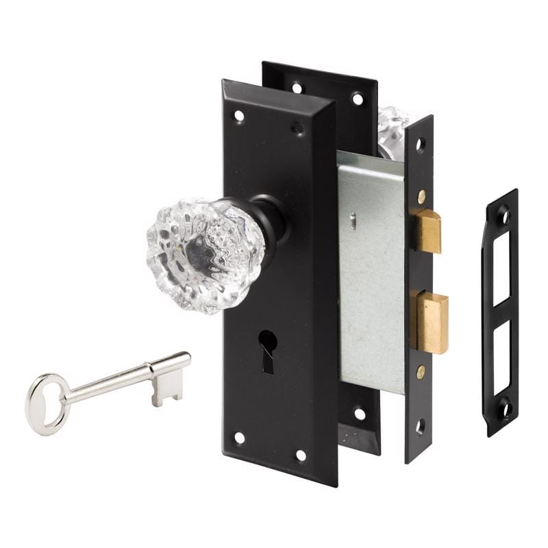 Prime-Line E 28338 Matte Black Deadbolt and Passage Door Knob 1.75 in.