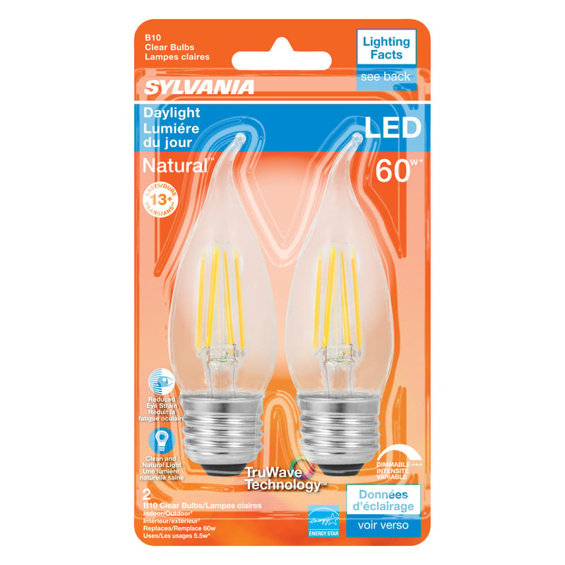 Sylvania 40760 Natural B10 E26 (Medium) LED Bulb Daylight 60 Watt Equivalence 2 pk