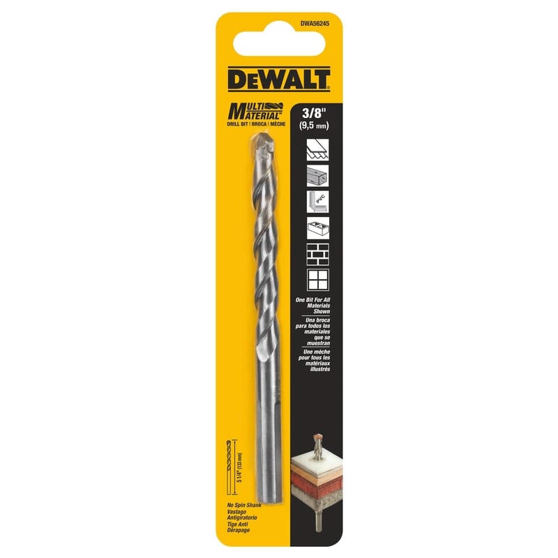 Dewalt DWA56245 3/8 in. X 5-1/4 in. L Carbide Tipped Masonry Drill Bit Hex Shank 1 pc