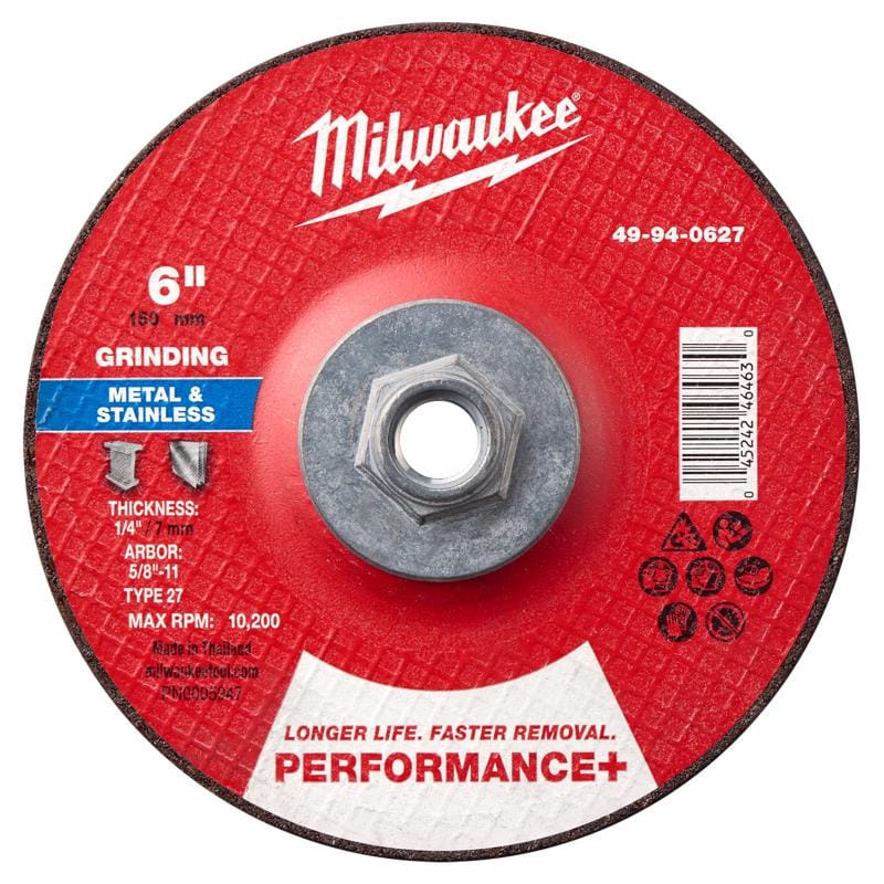 Milwaukee Tool 49-94-0627 Milwaukee 6 in. D X 5/8-11 in. X 1/4 in. thick Metal Grinding Wheel 1 pk