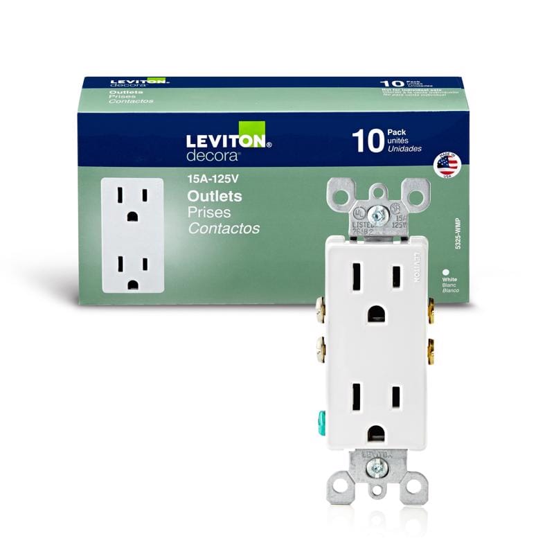 Leviton 05325-WMP Decora 15 amps 125 V Duplex White Outlet 5-15R 10 pk