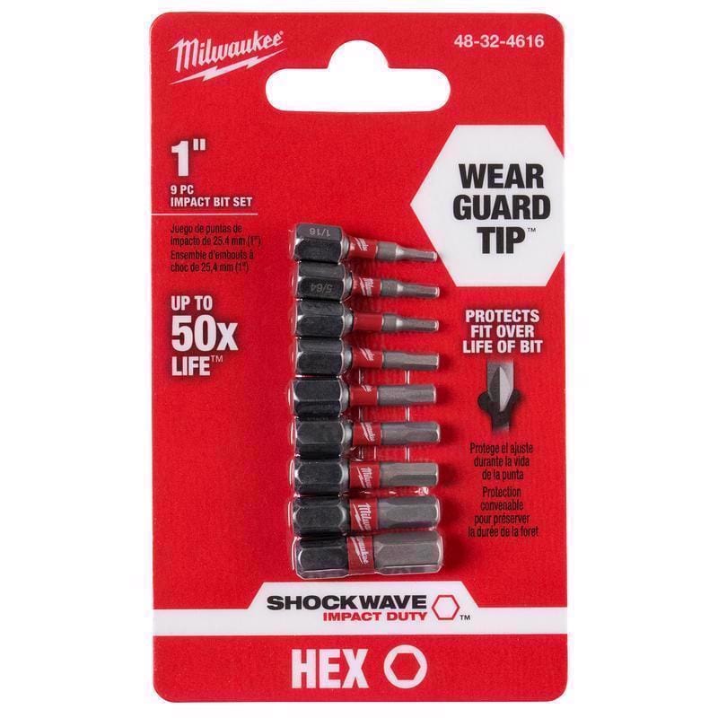 Milwaukee 48-32-4616 Shockwave 9 Piece Hex 1" Insert Bit Set