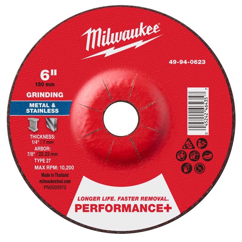 Milwaukee Tool 49-94-0623 Milwaukee 6 in. D X 7/8 in. X 1/4 in. thick Metal Grinding Wheel 1 pk