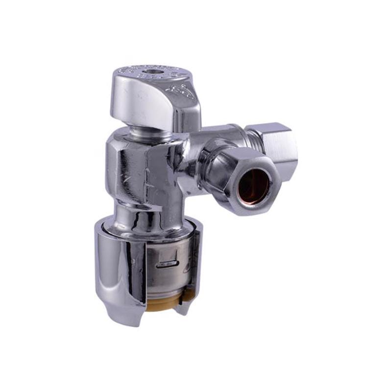 Sharkbite UR25558 1/2 in. PTC X 3/8 in. Compression Brass Dual Outlet Angle Stop