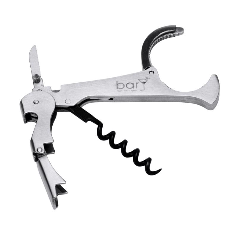 BARY3 BAR-0142 Black/Silver Stainless Steel Waiter's Corkscrew