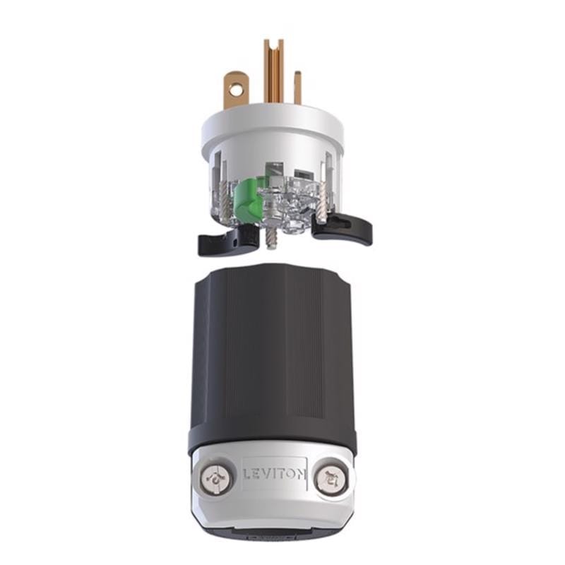 Leviton 5466E-0BX Lever Edge Commercial and Residential Plastic Straight Blade Locking Plug 6-20P