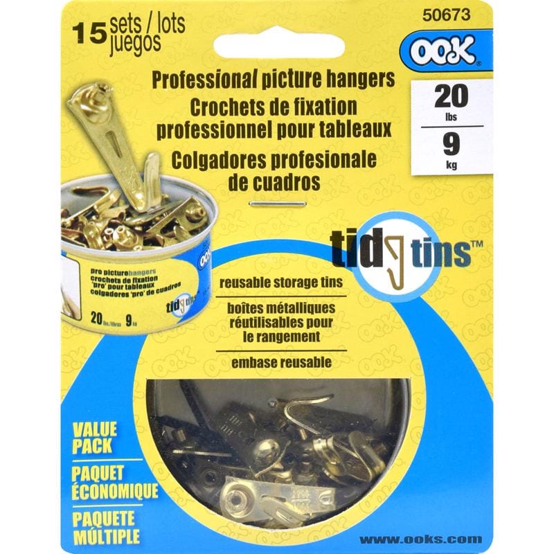 Hillman 535840 OOK Brass-Plated Gold Professional Picture Hanging Set 20 lb 15 pk