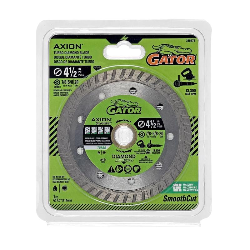 Gator 389878 SmoothCut 4-1/2 in. D X 5/8 and 7/8 in. Diamond Turbo Rim Saw Blade 1 pk