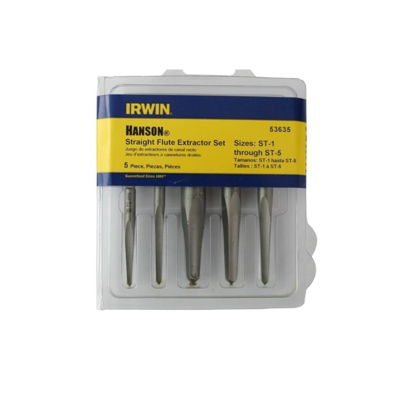 Irwin 53635 Hanson 3/8 in. Carbon Steel Straight Screw Extractor Set 7 in. 5 pc