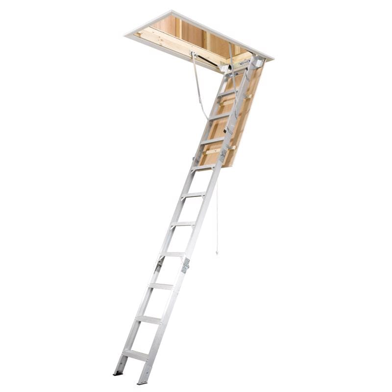 Werner AH2210C 8 To 10.25 ft. Ceiling 22.5 in. x 54 in. Aluminum Attic Ladder Type IAA 375 lb. cap.