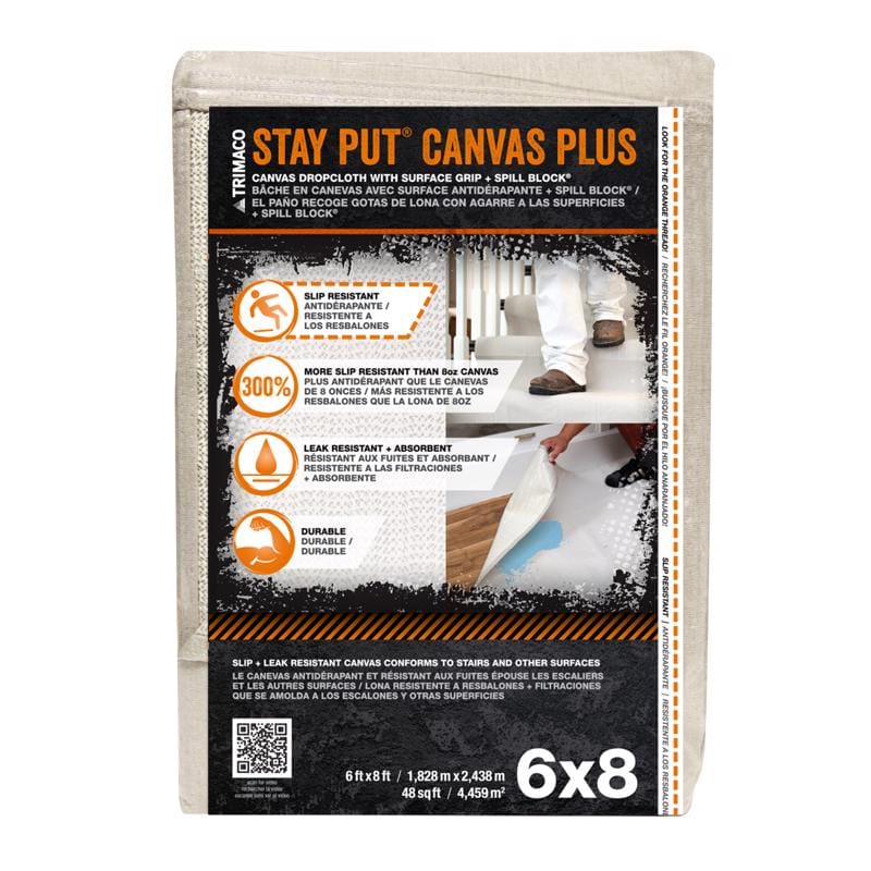 Trimaco 04329 Stay Put 6 ft. W X 8 ft. L 8 oz Canvas Drop Cloth 1 pk