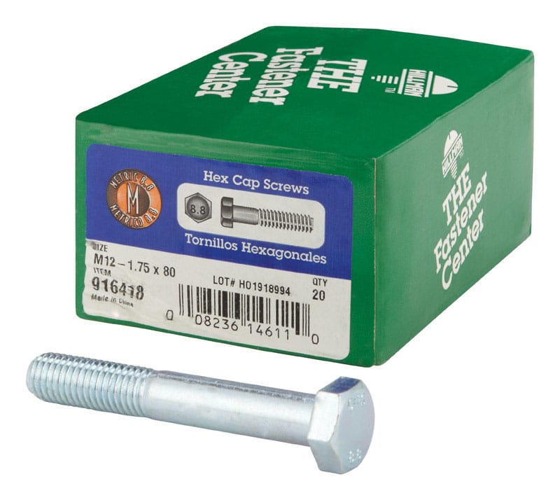 Hillman 916418 M12-1.75 mm D X 80 mm L Heat Treated Steel Hex Head Cap Screw 20 pk