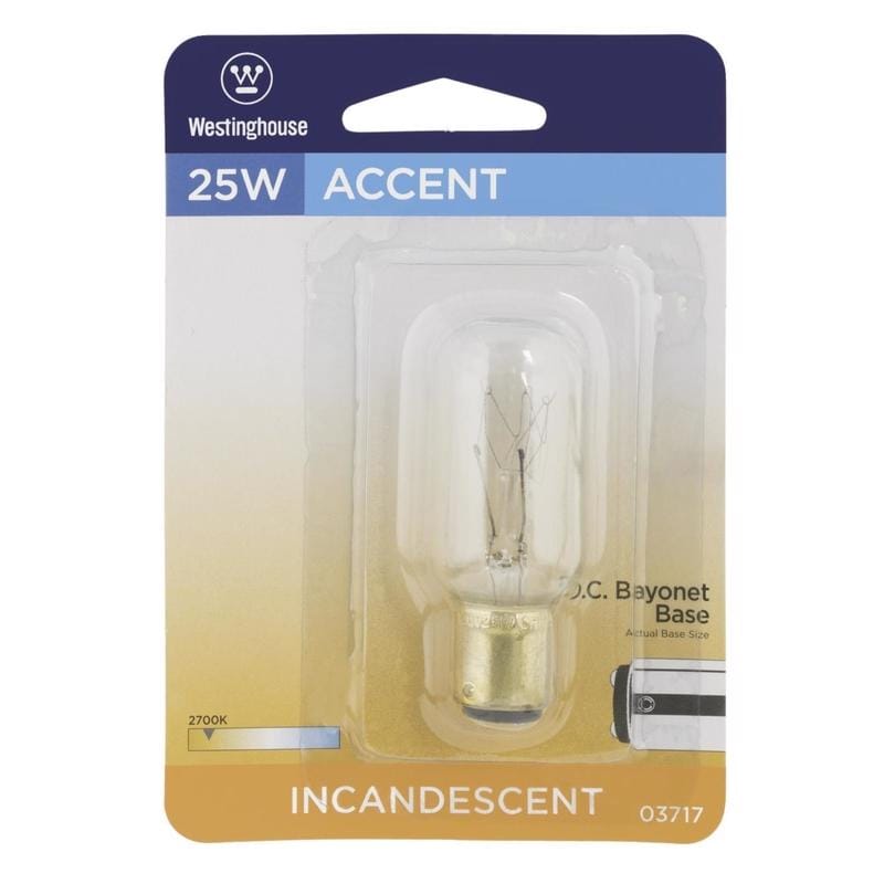 Westinghouse 0371700 25 W T8 Specialty Incandescent Bulb D.C. Bayonet Warm White 1 pk