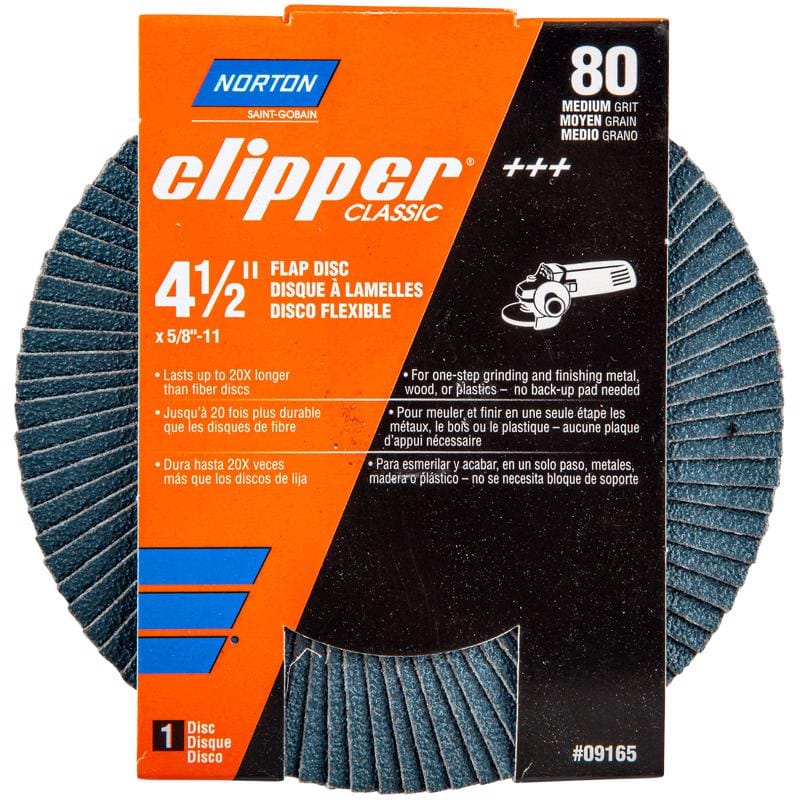 Norton 70184609165 Clipper 4-1/2 in. D X 5/8-11 in. Zirconia Alumina/X-Wt Cotton Flap Disc 80 Grit 1 pk