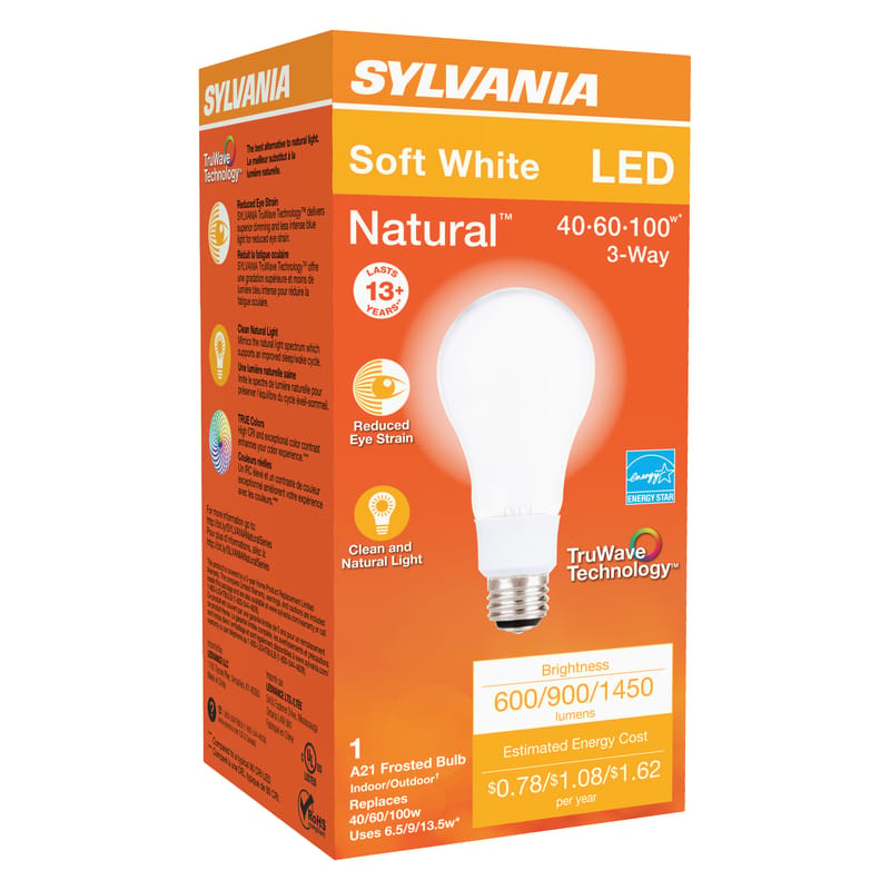 Sylvania 40777 Natural A21 E26 (Medium) LED Bulb Soft White 40/60/100 Watt Equivalence 1 pk