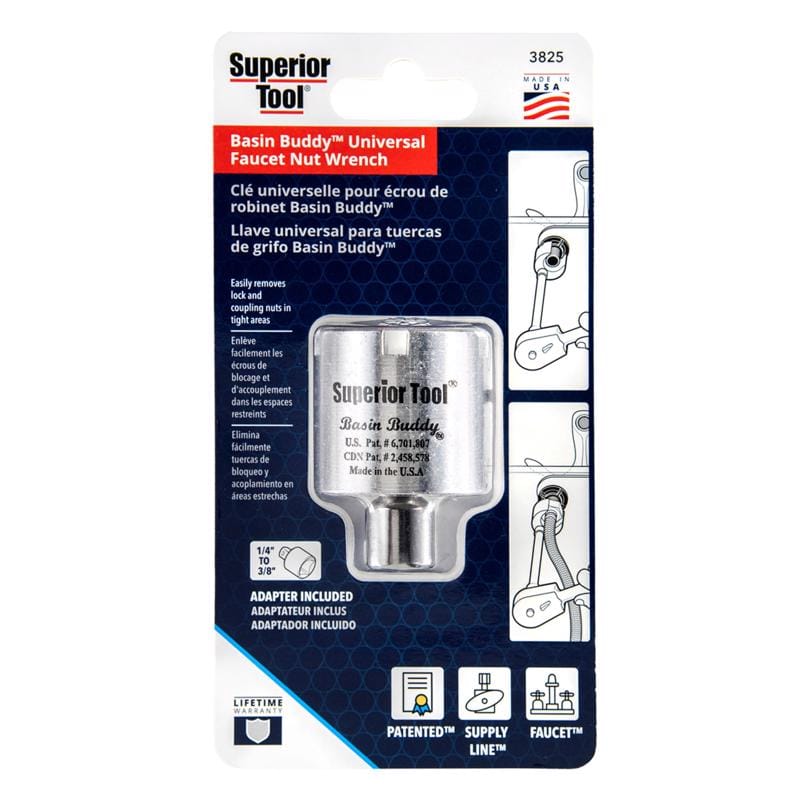 Superior Tool 3825 Basin Buddy 1 in. Faucet Nut Wrench 1/4 and 3/8 in. drive