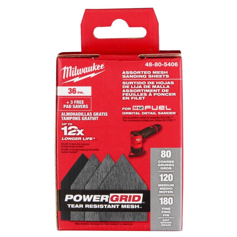 Milwaukee 48-80-5406 M12 3.75 in. L X 3.625 in. W Aluminum Oxide Assorted Grit Sanding Sheet